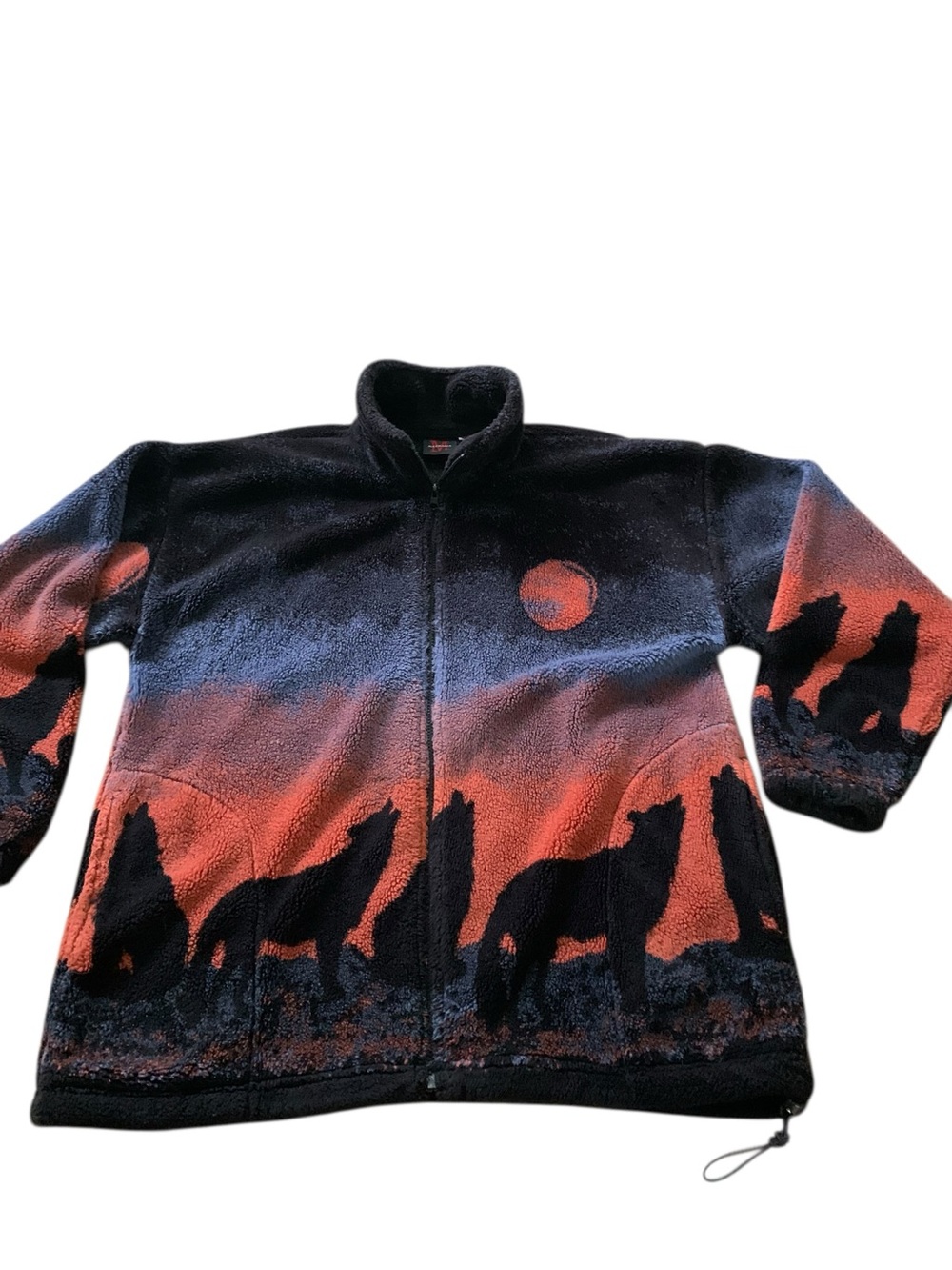 Vintage Mazmania Wolf Pack Sunset Fleece Jacket – Wrap Graphic – USA Made 🐺🌄